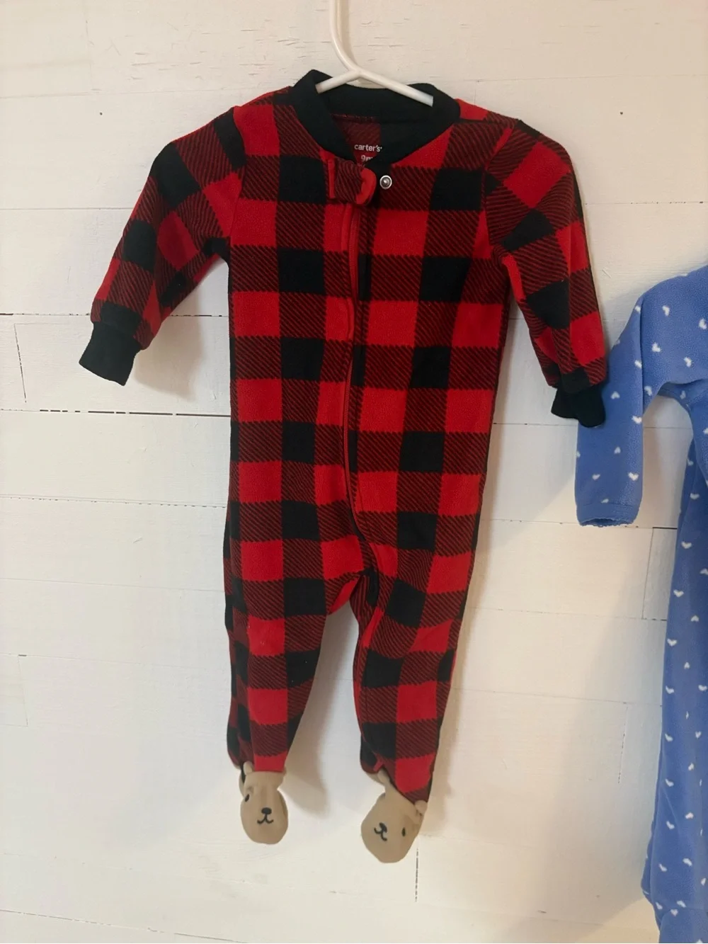Baby 9M Fleece Footed Pajamas Lot of 3 Carters PL Baby Owl Bunny Plaid